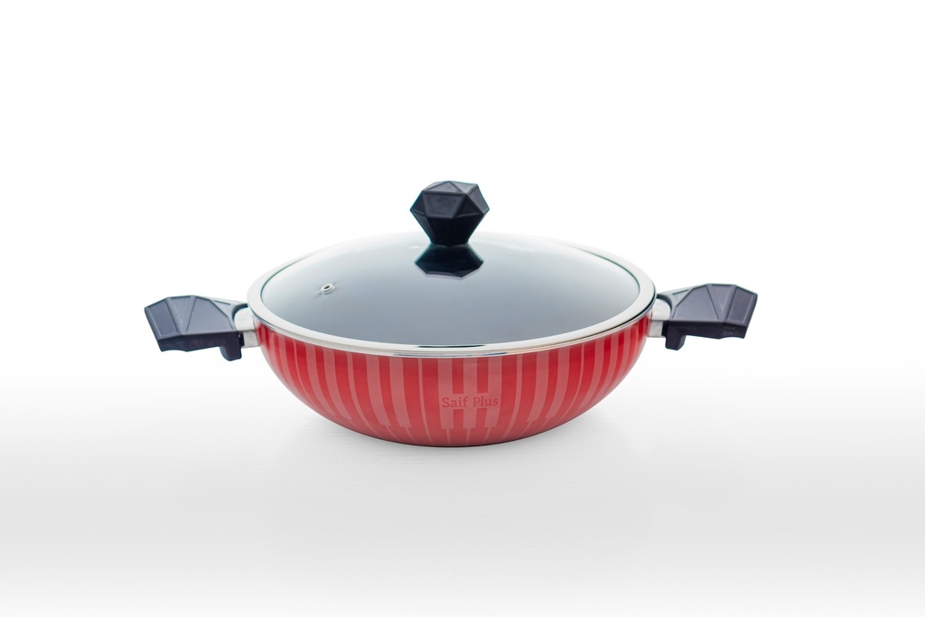 Saif plus 24cm wok with glass lid,w/2 ears
